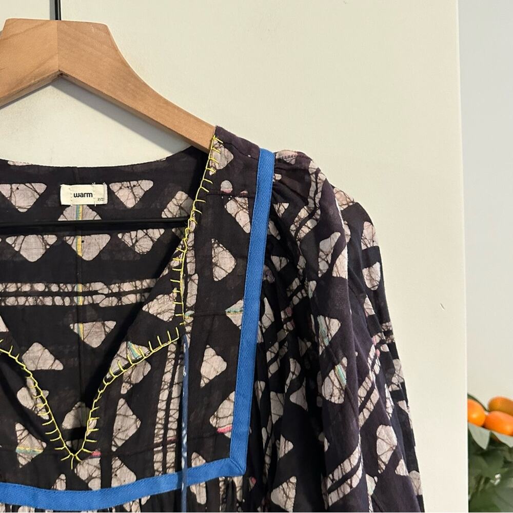 Warm NY Black Ikat Colorful Block Printed Long Sleeve Maxi Dress Small - Picture 10 of 14